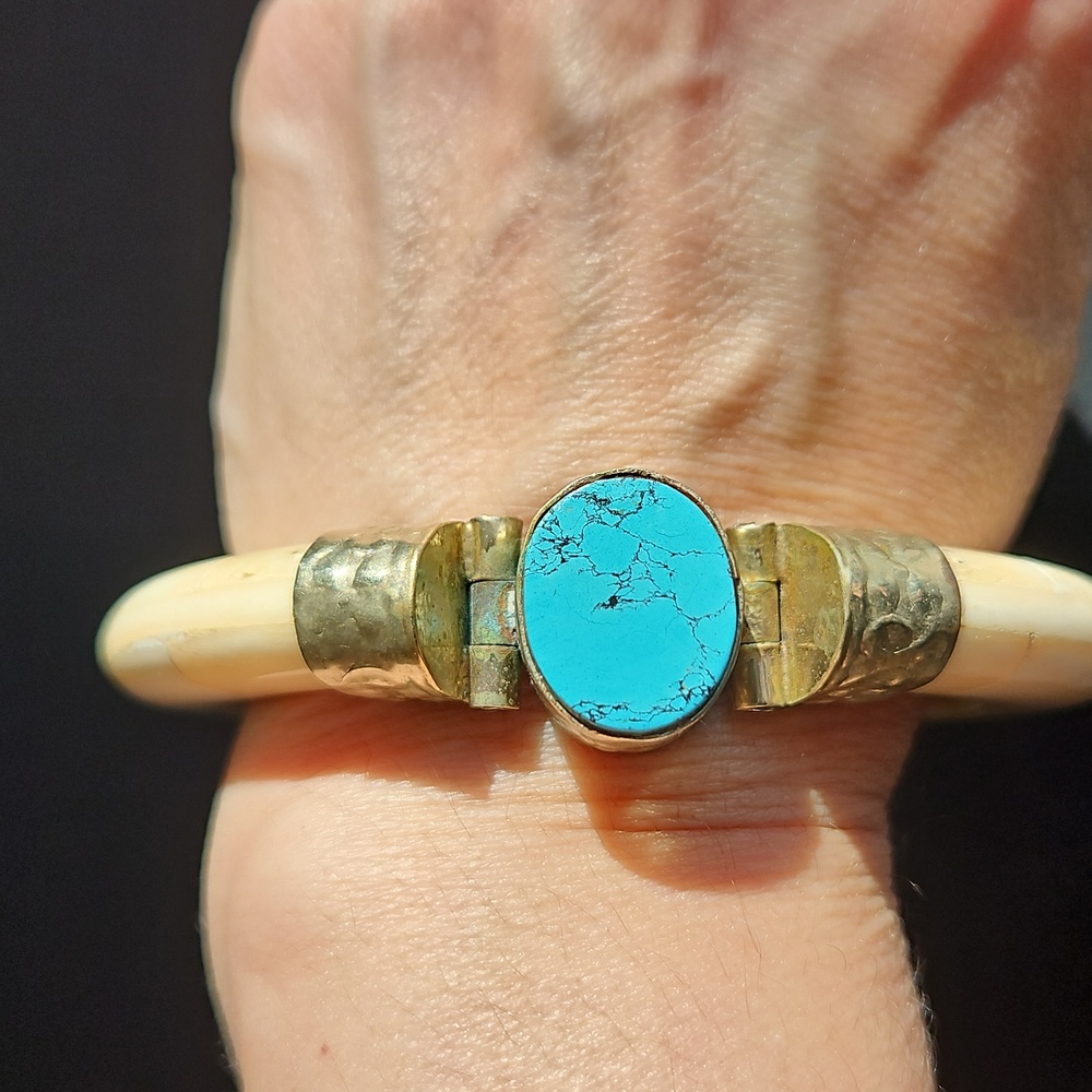 Vintage Boho Bangle Bone And Turquoise